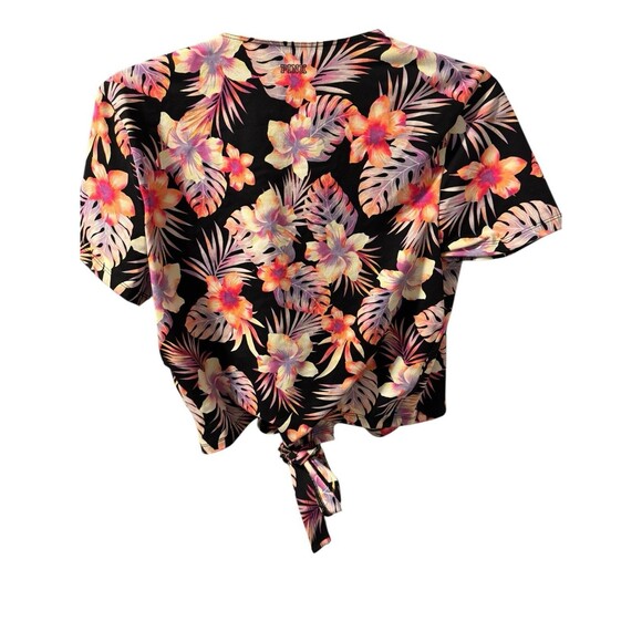 Victoria's Secret PINK Hawaiian Floral Purple Black Cropped Wrap Top Size Large - Picture 2 of 8